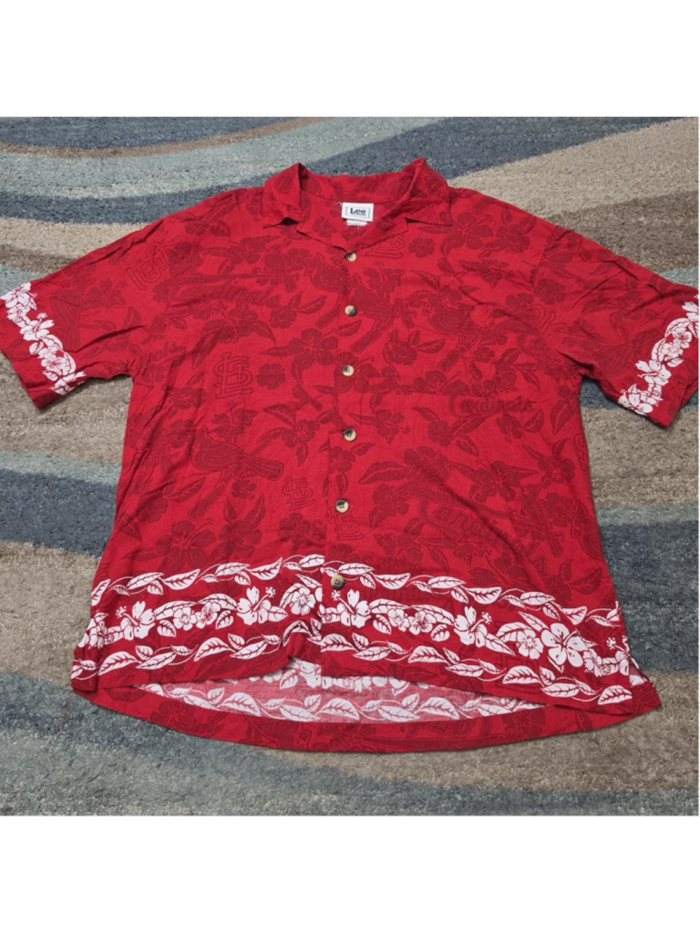 Lee Sport St Louis Cardinals Hawaiian Shirt Mens Small Red AOP Button Up MLB
